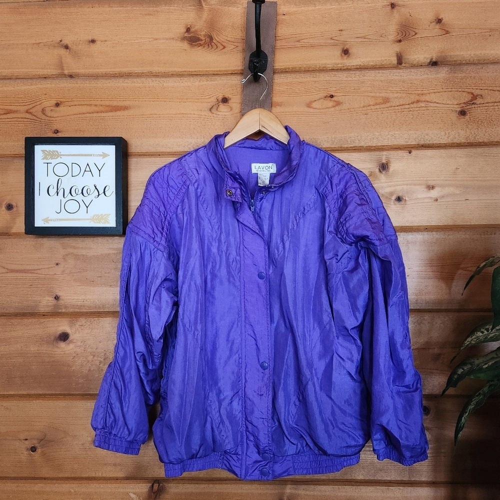 Lavon Cheerful Corp Vintage 90s‎ Purple Retro Windbreaker Track Jacket Nylon Med